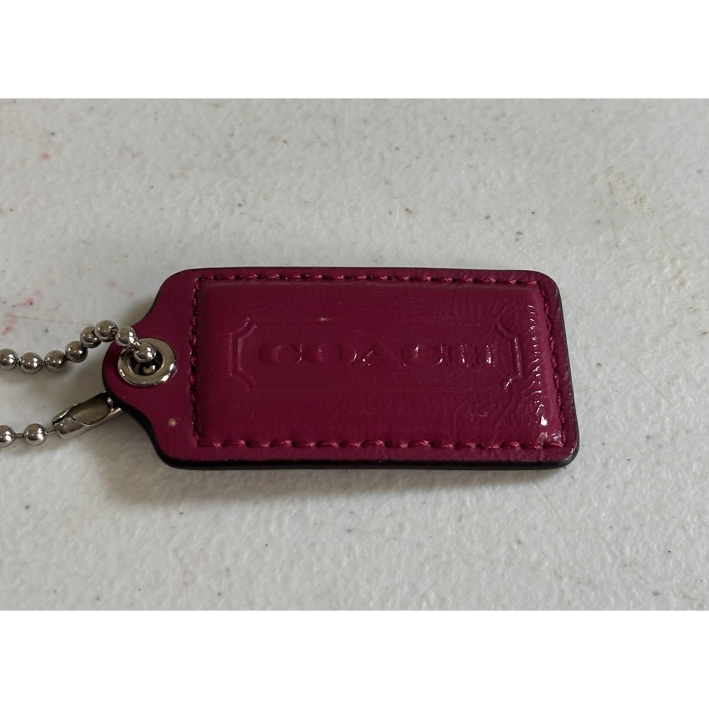 Coach Hang Tag Large Pink Patent Leather 2.5 x 1.25" Bag Charm Key Silver Chain